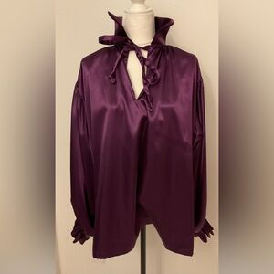 Purple/Eggplant Billowy Long-Sleeve Collared Tie Shirts